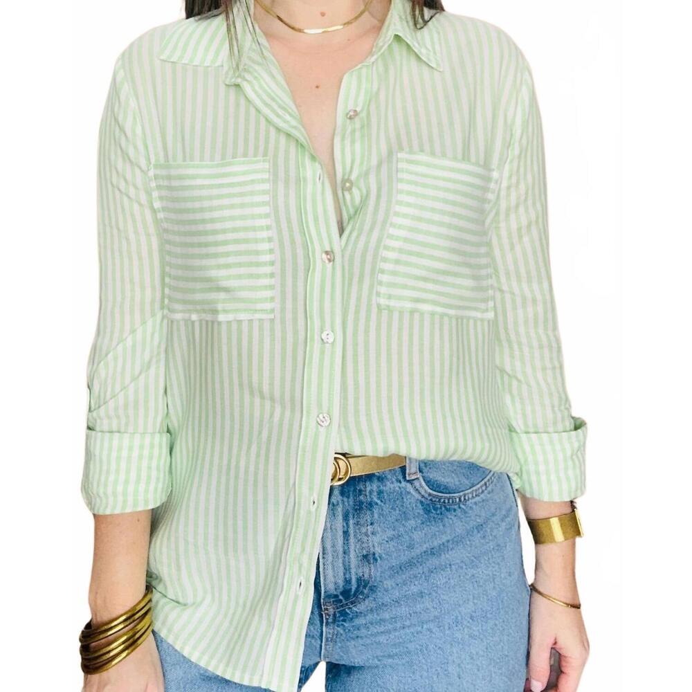 NEW TREND:NOTES button up stripe top in lime